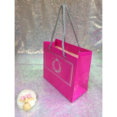 18x15x7 Fuşya Gümüş Yaldızlı Karton Çanta